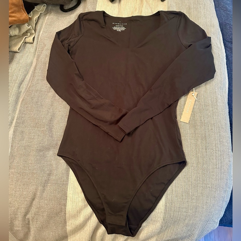 Everlane bodysuit, black, long sleeve, unworn, unused size medium.